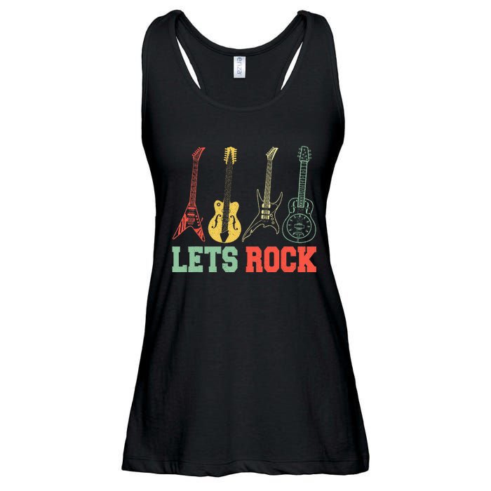 Lets Rock Rock N Roll Guitar Retro Ladies Essential Flowy Tank