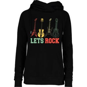 Lets Rock Rock N Roll Guitar Retro Womens Funnel Neck Pullover Hood