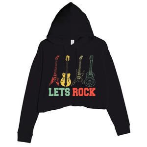 Lets Rock Rock N Roll Guitar Retro Crop Fleece Hoodie