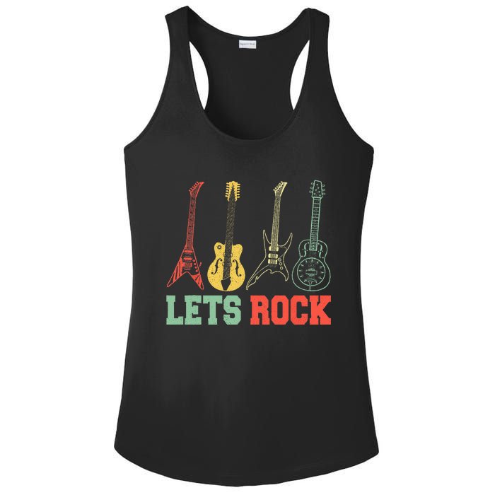 Lets Rock Rock N Roll Guitar Retro Ladies PosiCharge Competitor Racerback Tank