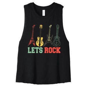 Lets Rock Rock N Roll Guitar Retro Women's Racerback Cropped Tank