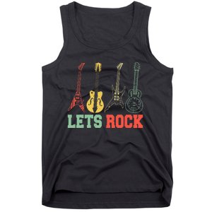 Lets Rock Rock N Roll Guitar Retro Tank Top