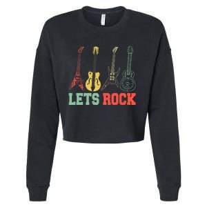 Lets Rock Rock N Roll Guitar Retro Cropped Pullover Crew