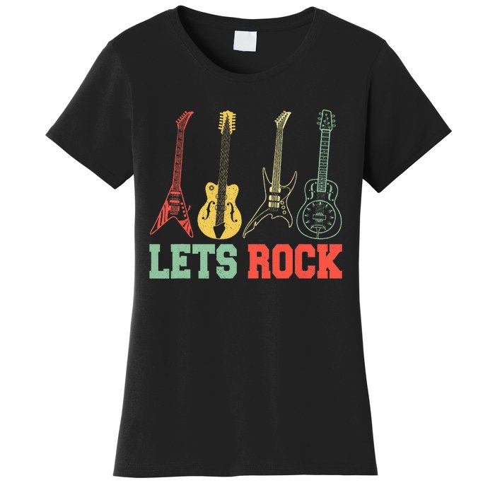 Lets Rock Rock N Roll Guitar Retro Women's T-Shirt