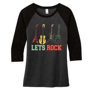 Lets Rock Rock N Roll Guitar Retro Women's Tri-Blend 3/4-Sleeve Raglan Shirt