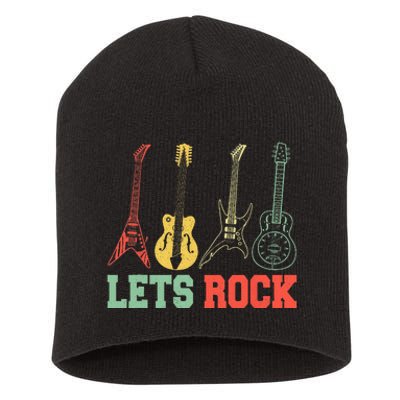 Lets Rock Rock N Roll Guitar Retro Short Acrylic Beanie