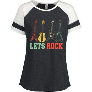 Lets Rock Rock N Roll Guitar Retro Enza Ladies Jersey Colorblock Tee