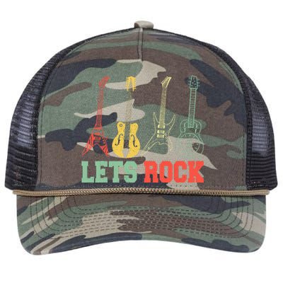 Lets Rock Rock N Roll Guitar Retro Retro Rope Trucker Hat Cap