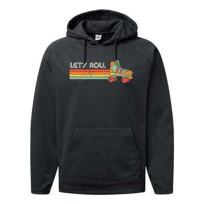 LetS Roll Roller Skating Skater Skate Retro Performance Fleece Hoodie