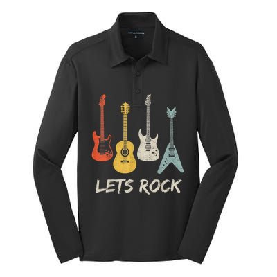 Lets Rock Rock n Roll Guitar Retro Gift   Shirt Silk Touch Performance Long Sleeve Polo