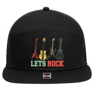 Lets Rock Rock n Roll Guitar Retro lovers 7 Panel Mesh Trucker Snapback Hat