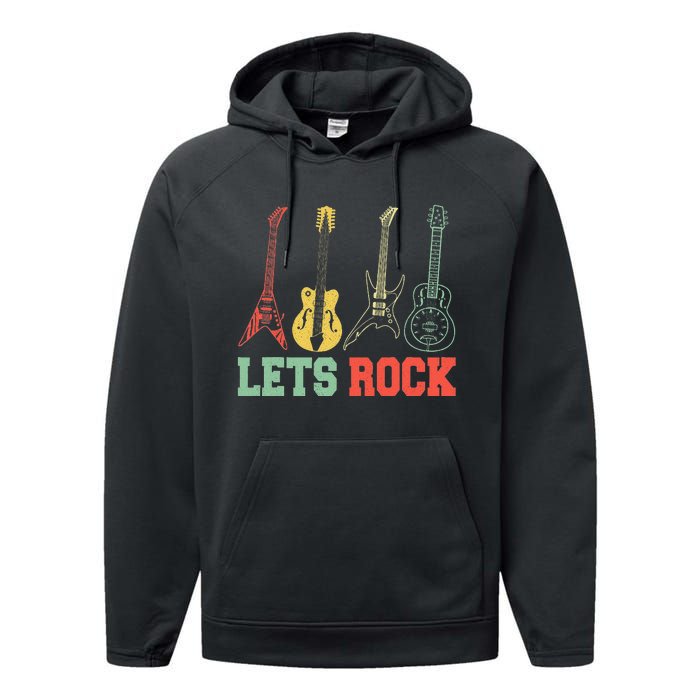 Lets Rock Rock n Roll Guitar Retro lovers Performance Fleece Hoodie