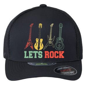 Lets Rock Rock n Roll Guitar Retro lovers Flexfit Unipanel Trucker Cap