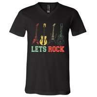 Lets Rock Rock n Roll Guitar Retro lovers V-Neck T-Shirt