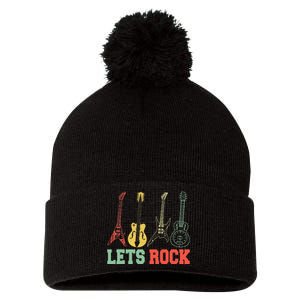 Lets Rock Rock n Roll Guitar Retro lovers Pom Pom 12in Knit Beanie