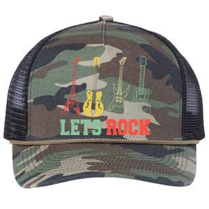 Lets Rock Rock n Roll Guitar Retro lovers Retro Rope Trucker Hat Cap