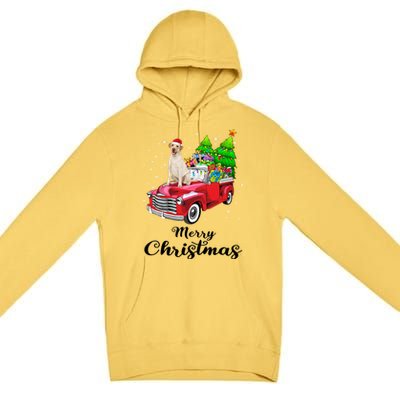 Labrador Retriever Ride Red Truck Christmas Pajama Gift Premium Pullover Hoodie