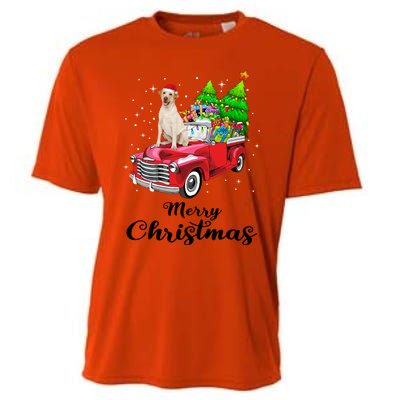 Labrador Retriever Ride Red Truck Christmas Pajama Gift Cooling Performance Crew T-Shirt