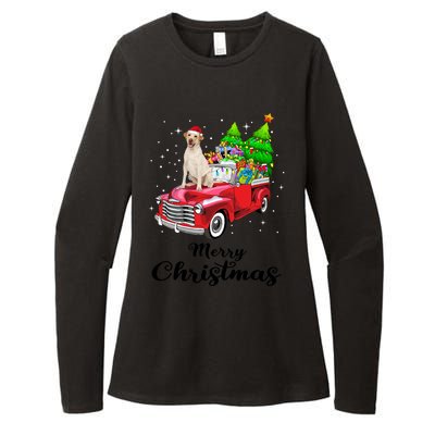 Labrador Retriever Ride Red Truck Christmas Pajama Gift Womens CVC Long Sleeve Shirt