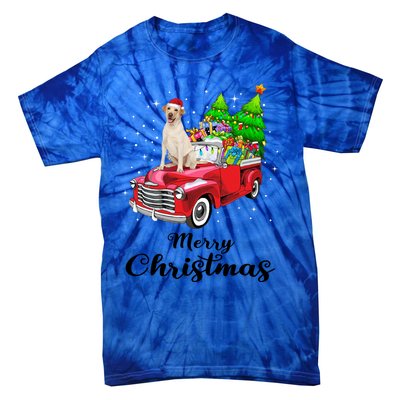 Labrador Retriever Ride Red Truck Christmas Pajama Gift Tie-Dye T-Shirt