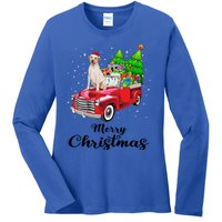 Labrador Retriever Ride Red Truck Christmas Pajama Gift Ladies Long Sleeve Shirt