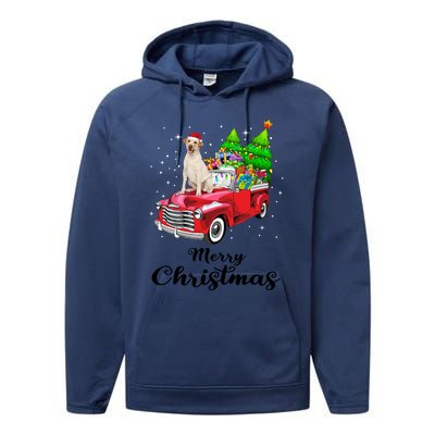 Labrador Retriever Ride Red Truck Christmas Pajama Gift Performance Fleece Hoodie