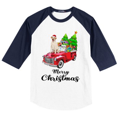 Labrador Retriever Ride Red Truck Christmas Pajama Gift Baseball Sleeve Shirt