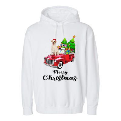 Labrador Retriever Ride Red Truck Christmas Pajama Gift Garment-Dyed Fleece Hoodie