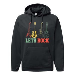 Lets Rock Rock n Roll Guitar Retro Performance Fleece Hoodie