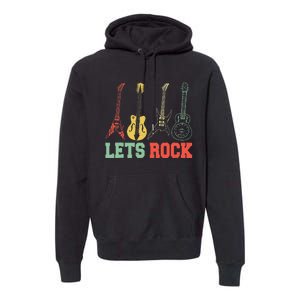 Lets Rock Rock n Roll Guitar Retro Premium Hoodie