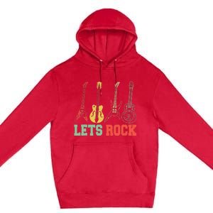 Lets Rock Rock n Roll Guitar Retro Premium Pullover Hoodie