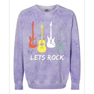 Lets Rock Rock N Roll Guitar Retro Gift Men Women Colorblast Crewneck Sweatshirt