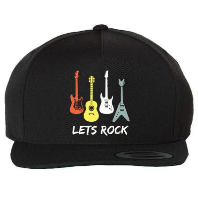 Lets Rock Rock N Roll Guitar Retro Gift Men Women Wool Snapback Cap