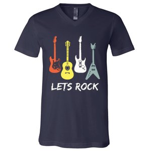 Lets Rock Rock N Roll Guitar Retro Gift Men Women V-Neck T-Shirt