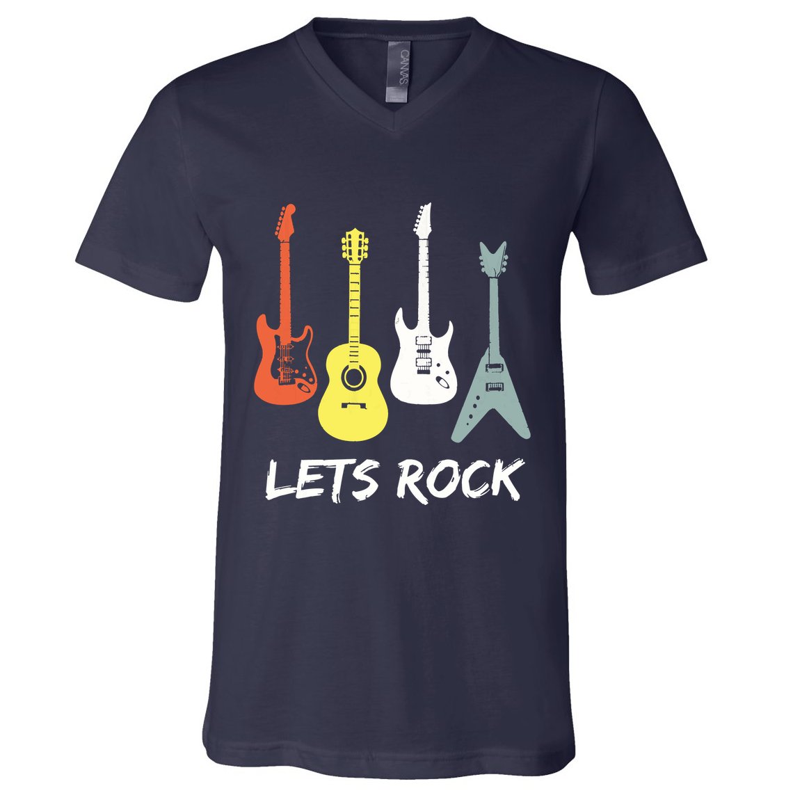 Lets Rock Rock N Roll Guitar Retro Gift Men Women V-Neck T-Shirt