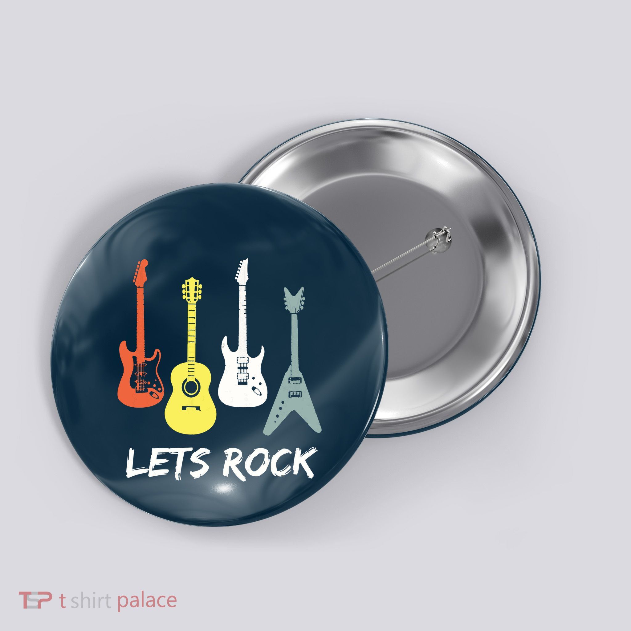 Lets Rock Rock N Roll Guitar Retro Gift Men Women Button