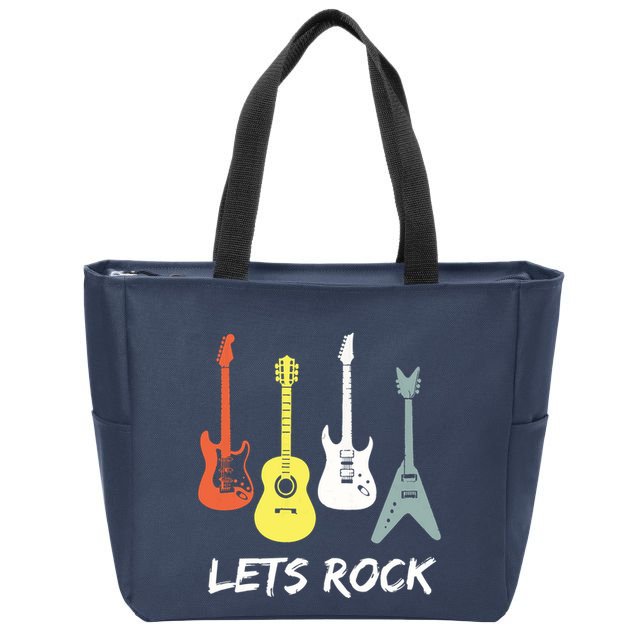 Lets Rock Rock N Roll Guitar Retro Gift Men Women Zip Tote Bag