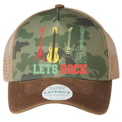 Lets Rock Rock N Roll Guitar Retro Legacy Tie Dye Trucker Hat