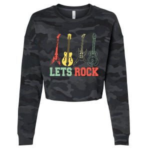 Lets Rock Rock N Roll Guitar Retro Cropped Pullover Crew