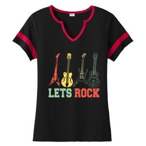 Lets Rock Rock N Roll Guitar Retro Ladies Halftime Notch Neck Tee