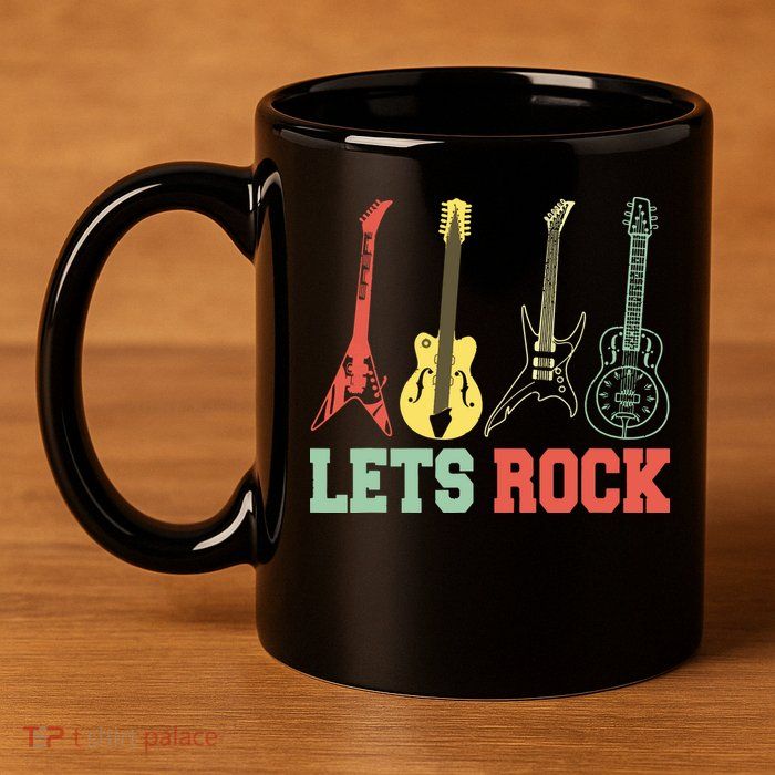 Lets Rock Rock N Roll Guitar Retro 11oz C Handle Ceramic Mug