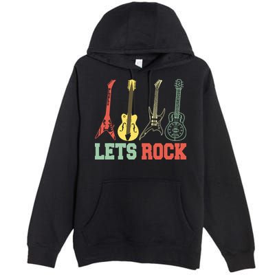Lets Rock Rock N Roll Guitar Retro Premium Pullover Hoodie