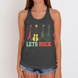 Lets Rock Rock N Roll Guitar Retro Women's Knotted Racerback Tank