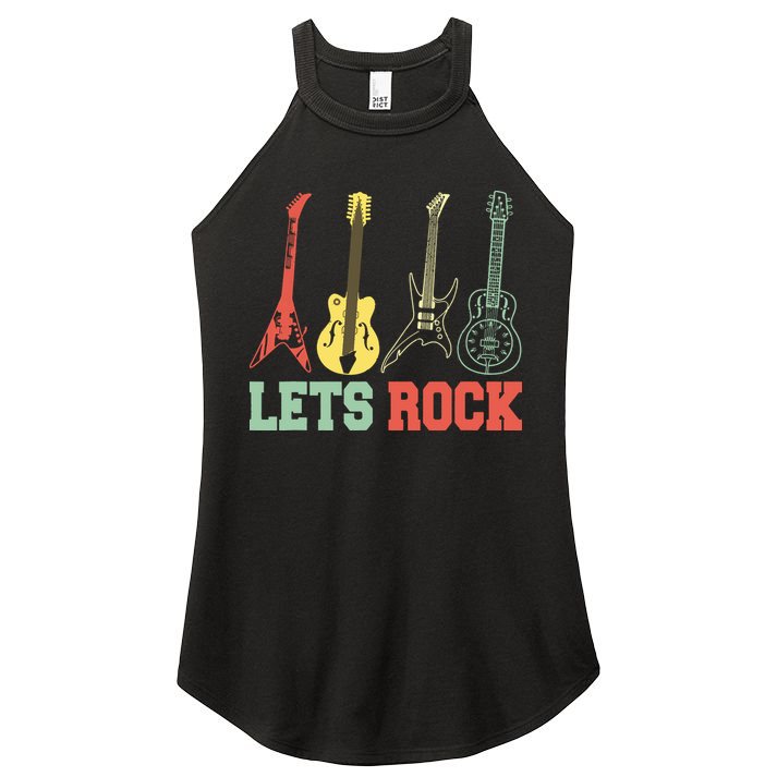 Lets Rock Rock N Roll Guitar Retro Women's Perfect Tri Rocker Tank