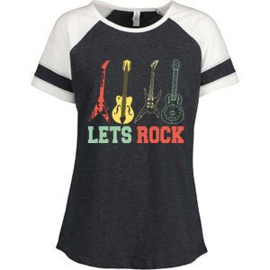 Lets Rock Rock N Roll Guitar Retro Enza Ladies Jersey Colorblock Tee