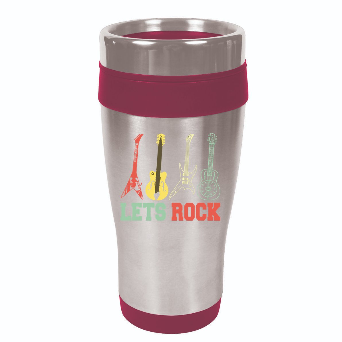 Lets Rock Rock N Roll Guitar Retro 16oz Travel Tumbler