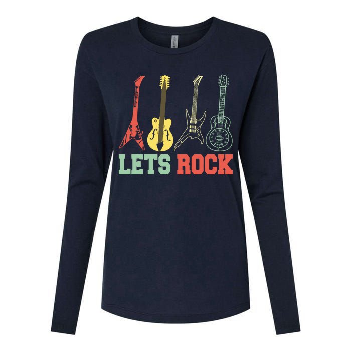 Lets Rock Rock N Roll Guitar Retro Womens Cotton Relaxed Long Sleeve T-Shirt