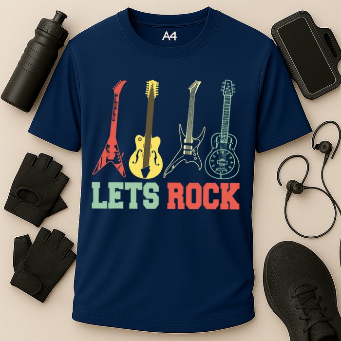 Lets Rock Rock N Roll Guitar Retro Cooling Performance Crew T-Shirt