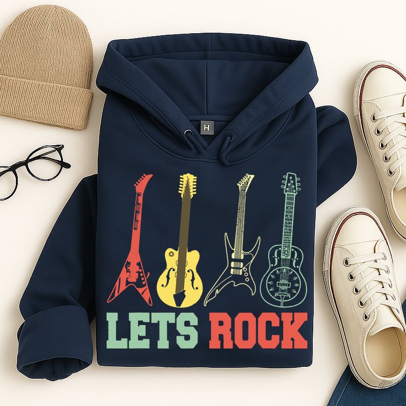 Lets Rock Rock N Roll Guitar Retro Hoodie