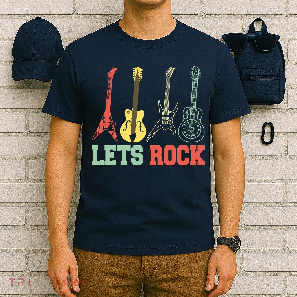 Lets Rock Rock N Roll Guitar Retro T-Shirt